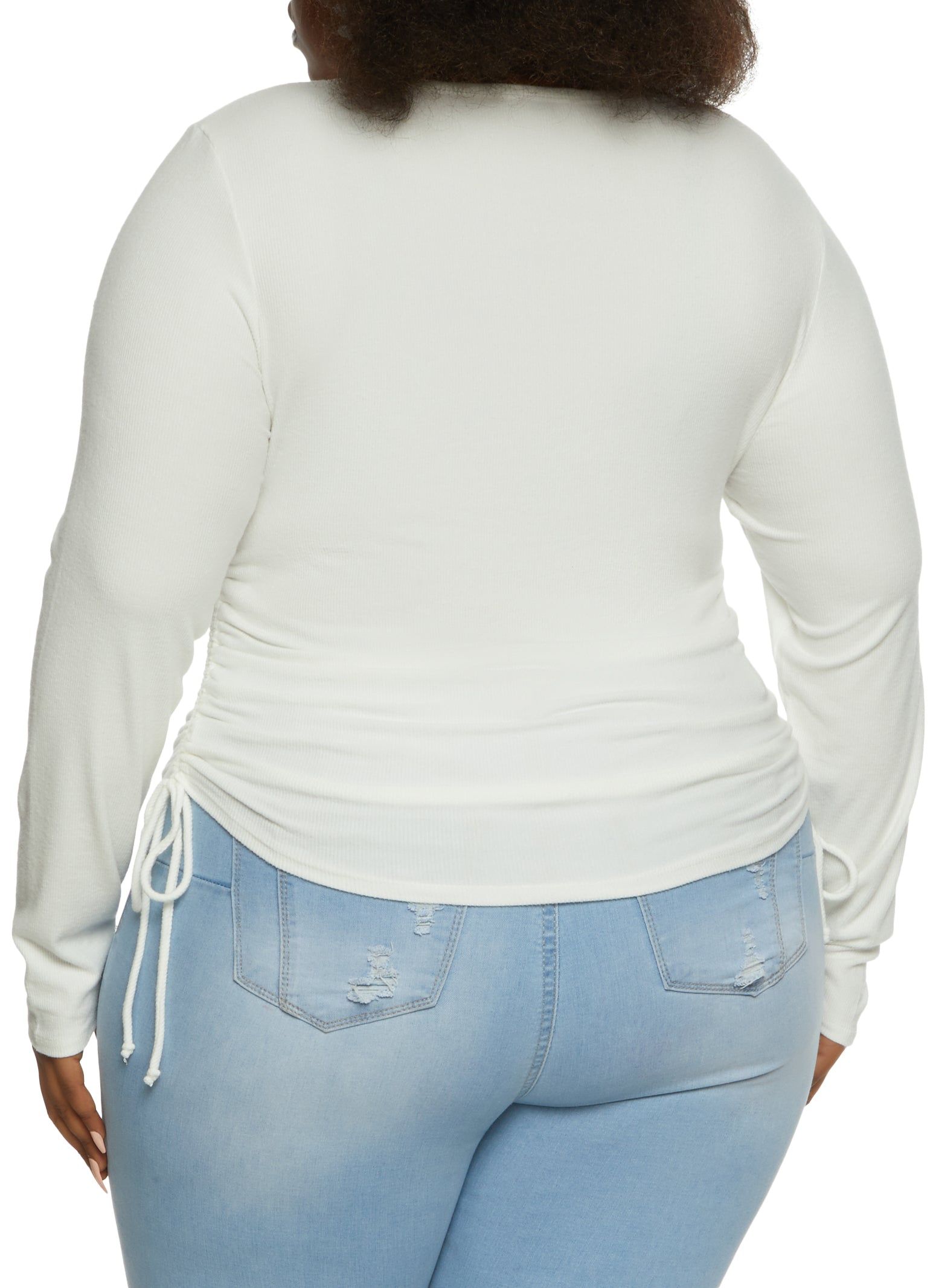 Plus Size Ribbed Knit Ruched Scoop Neck Long Sleeve Top sold by Rainbow product image thumbnail 2