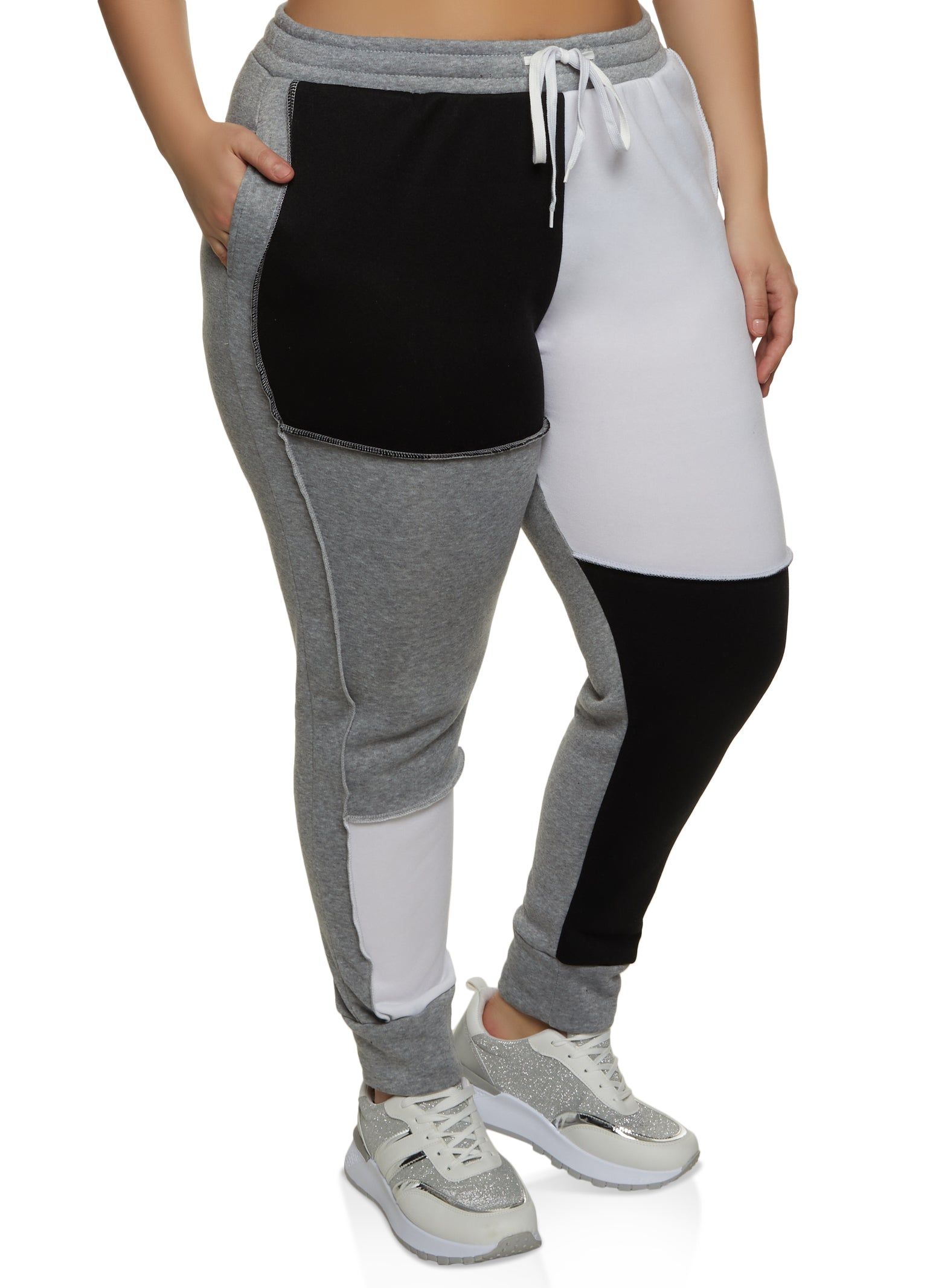 Plus Size Color Block High Waist Joggers sold by Rainbow