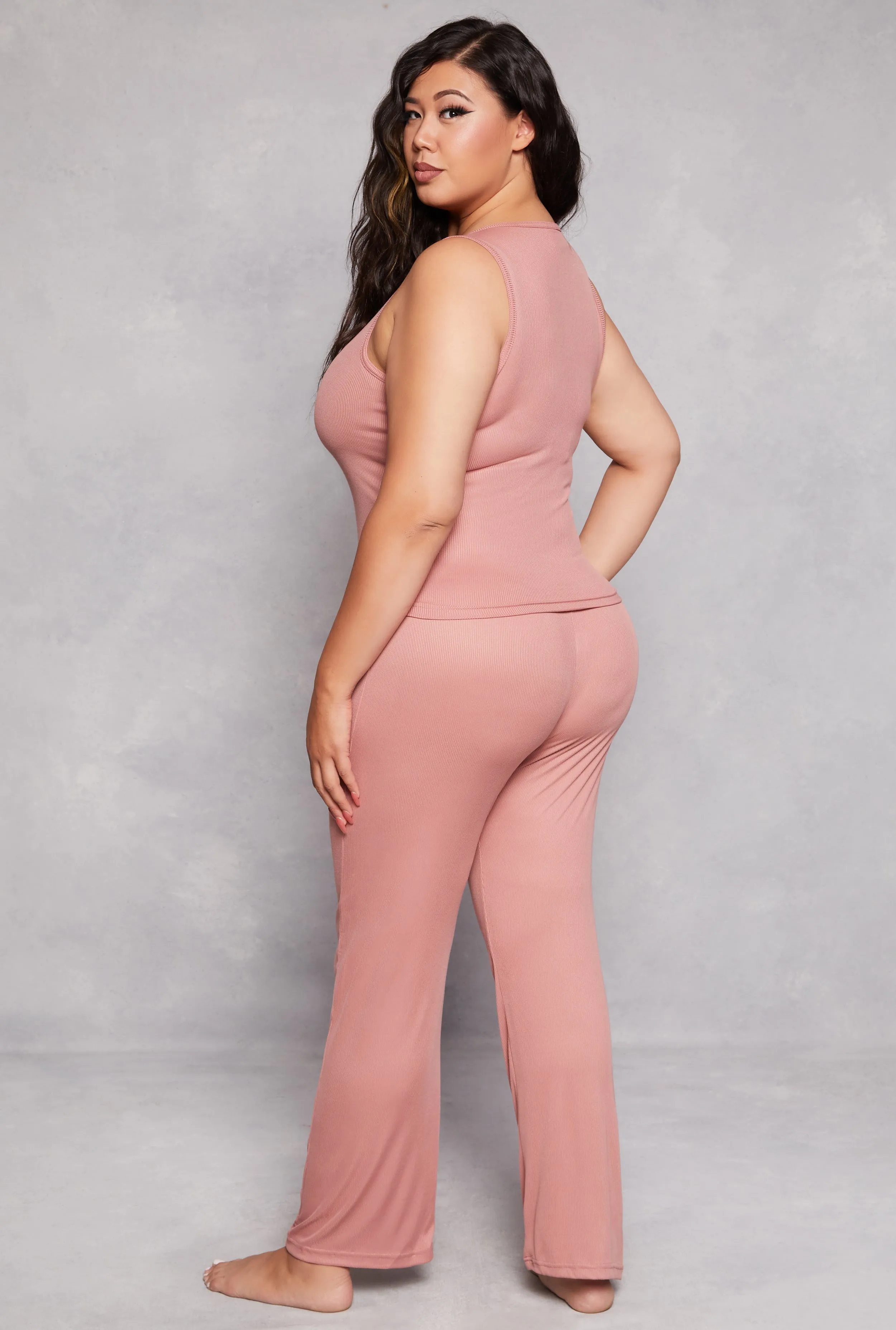 Plus Size Basic Pajama Tank Top and Pants with Robe sold by Rainbow product image thumbnail 5