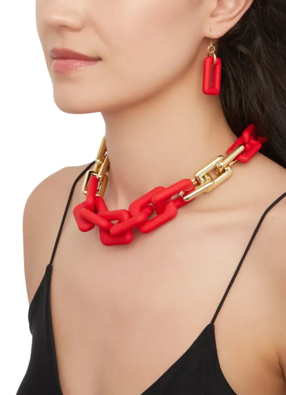 Chunky Color Block Chain Necklace and Drop Earrings sold by Rainbow