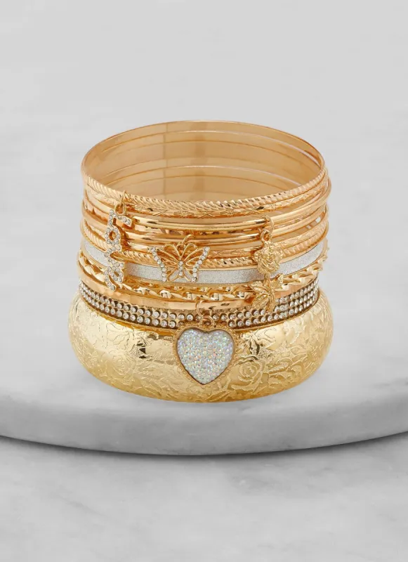 Set of 13 Rhinestone Charm Metallic Bangles sold by Rainbow