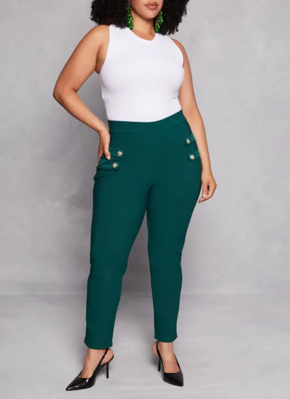 Plus Size Four Button Detail High Waist Pants sold by Rainbow