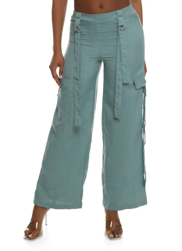 Linen Wide Leg Cargo Pants sold by Rainbow