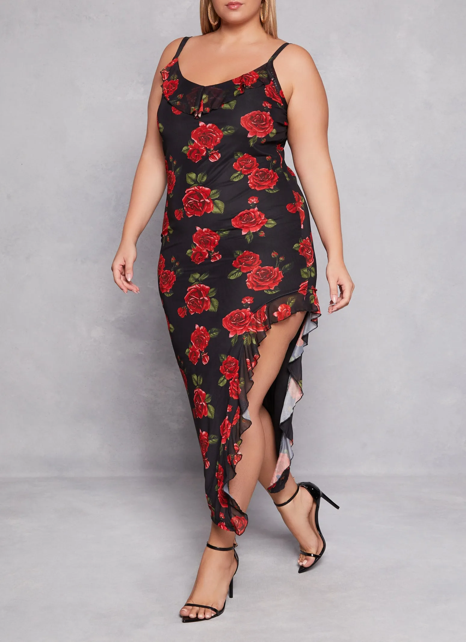 Plus Size Almost Famous Floral Print Asymmetrical Cami Dress sold by Rainbow