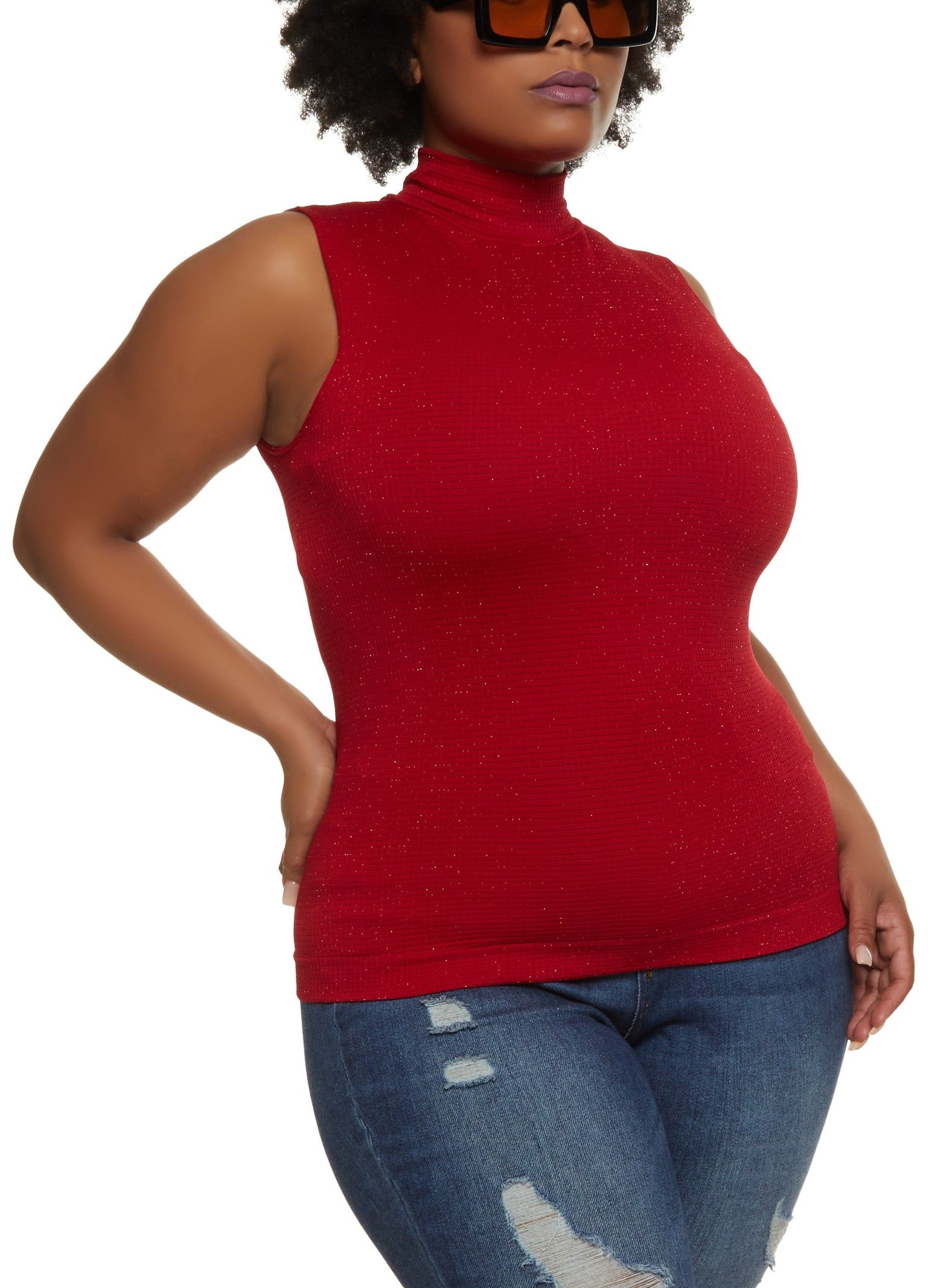 Plus Size Lurex Seamless Mock Neck Tank Top sold by Rainbow