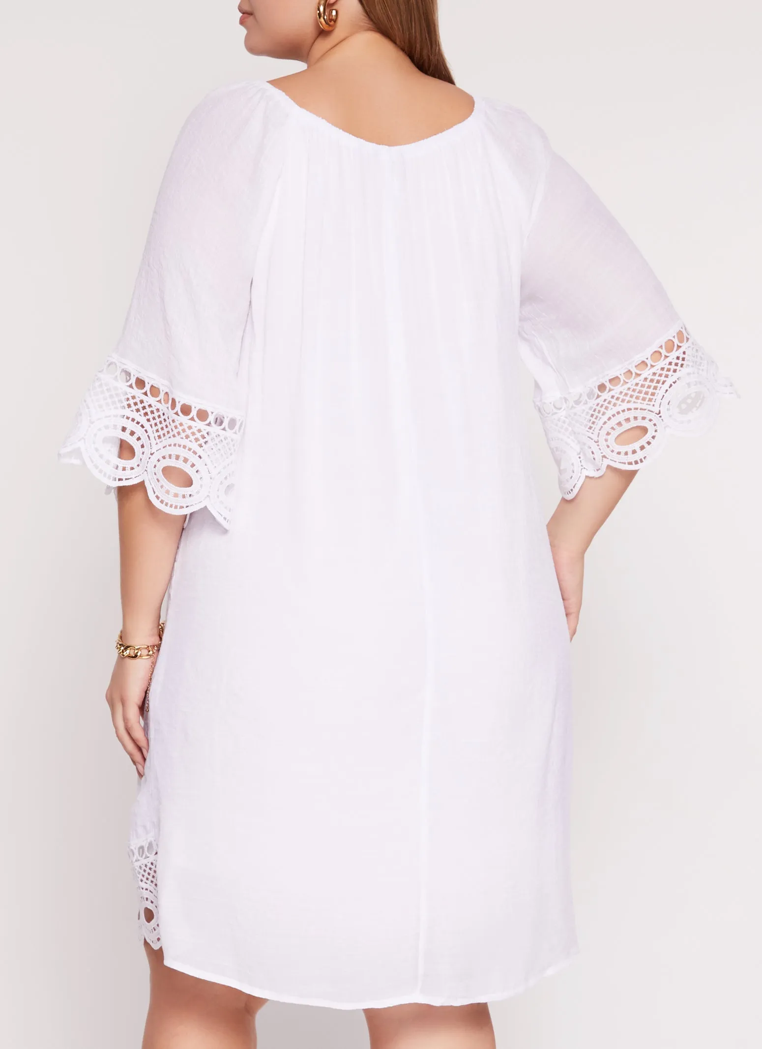 Plus Size Tie Neck Crochet Detail Shift Dress sold by Rainbow product image thumbnail 3