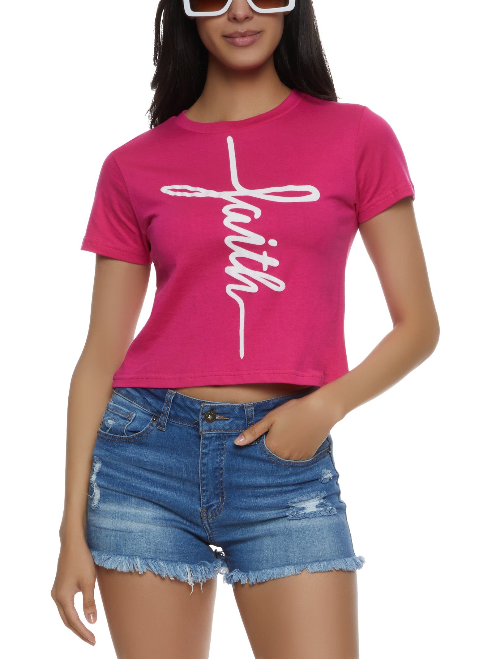 Faith Graphic Cropped Tee sold by Rainbow