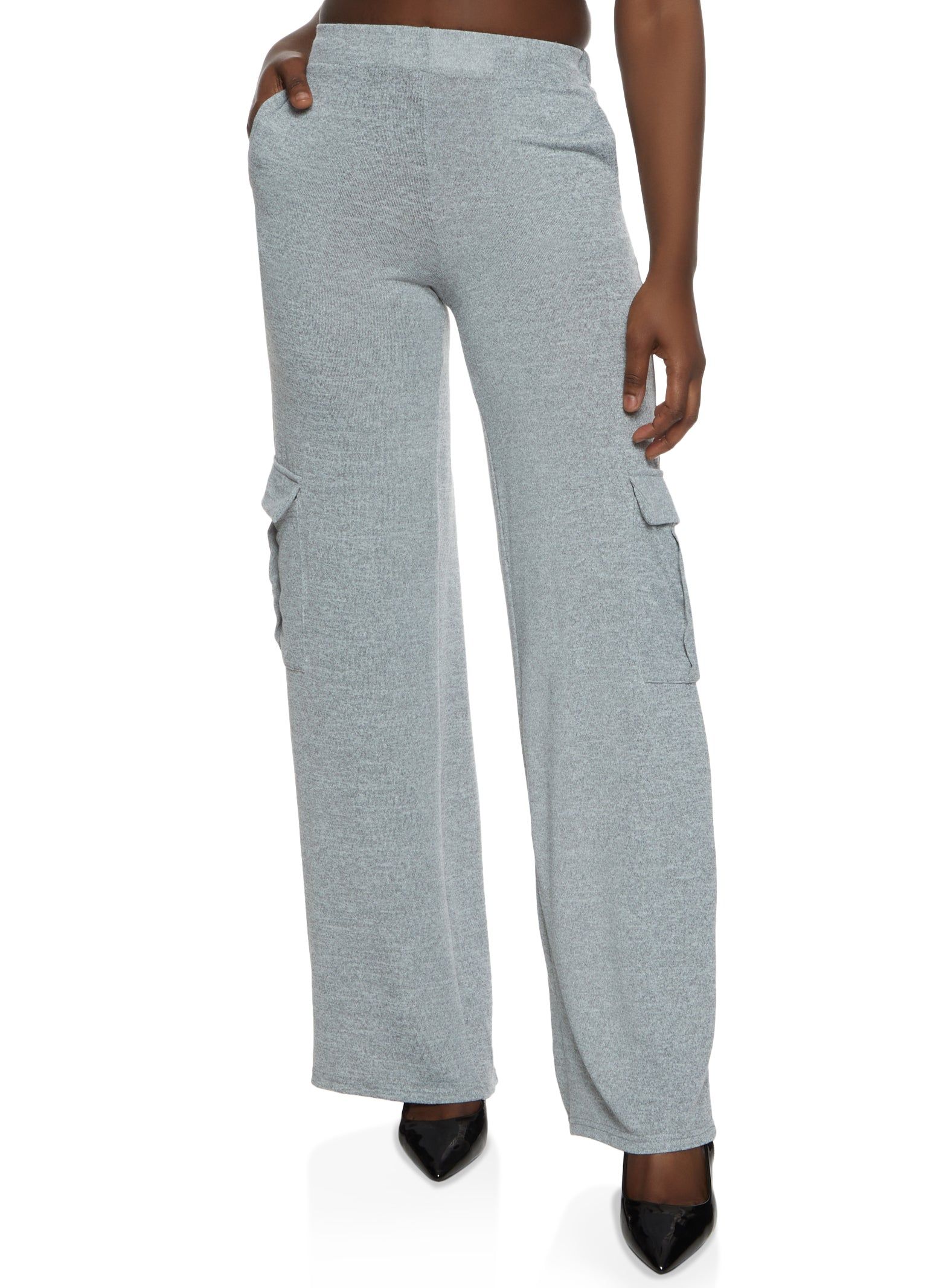 Brushed Knit Cargo Pocket Wide Leg Pants sold by Rainbow