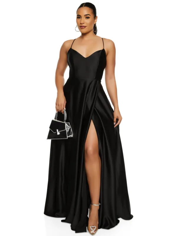 Satin Criss Cross Back Maxi Dress sold by Rainbow