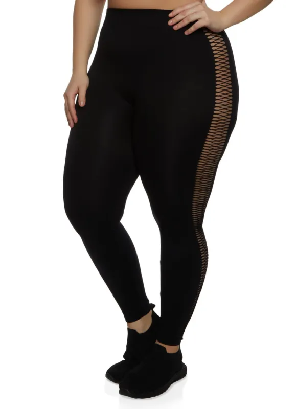 Plus Size Side Fishnet Detail Seamless Leggings sold by Rainbow