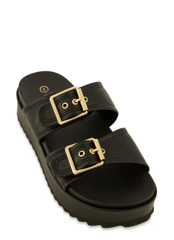 Double Band Platform Slide Sandals sold by Rainbow