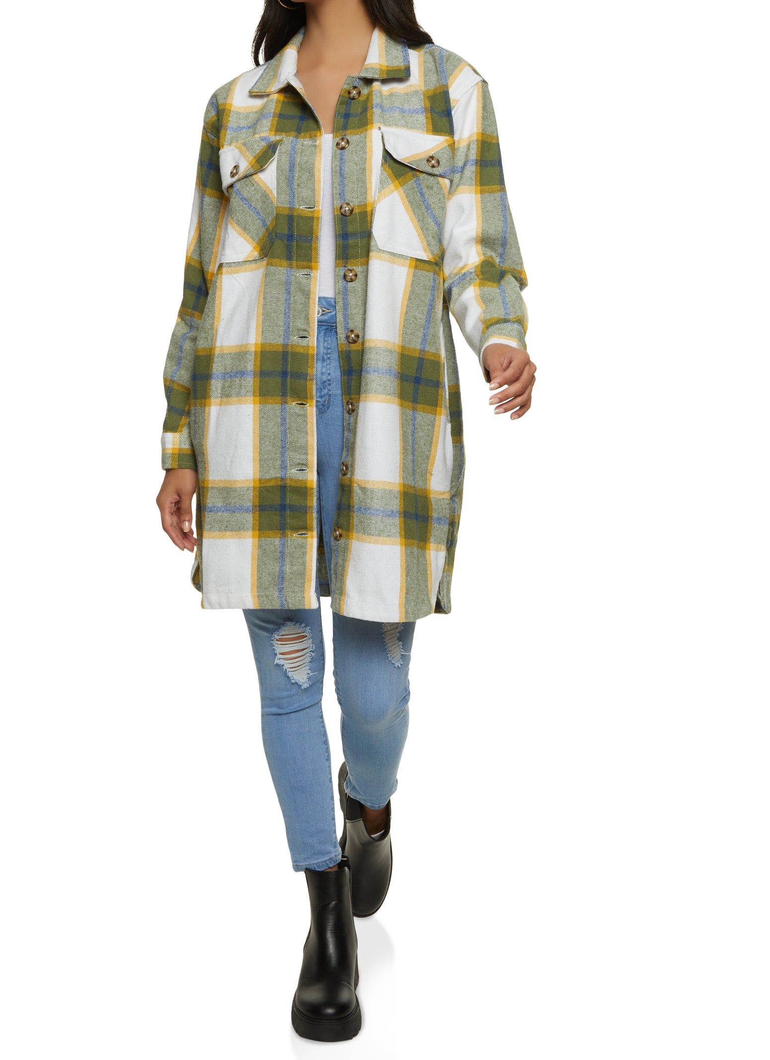 Plaid Brushed Knit Long Line Shacket sold by Rainbow product image thumbnail 2