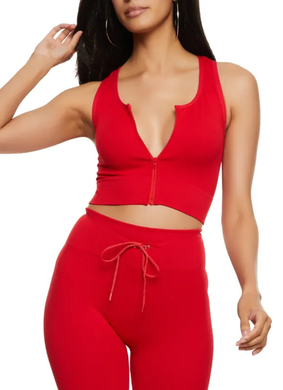 Seamless Ribbed Zip Front Tank Top sold by Rainbow