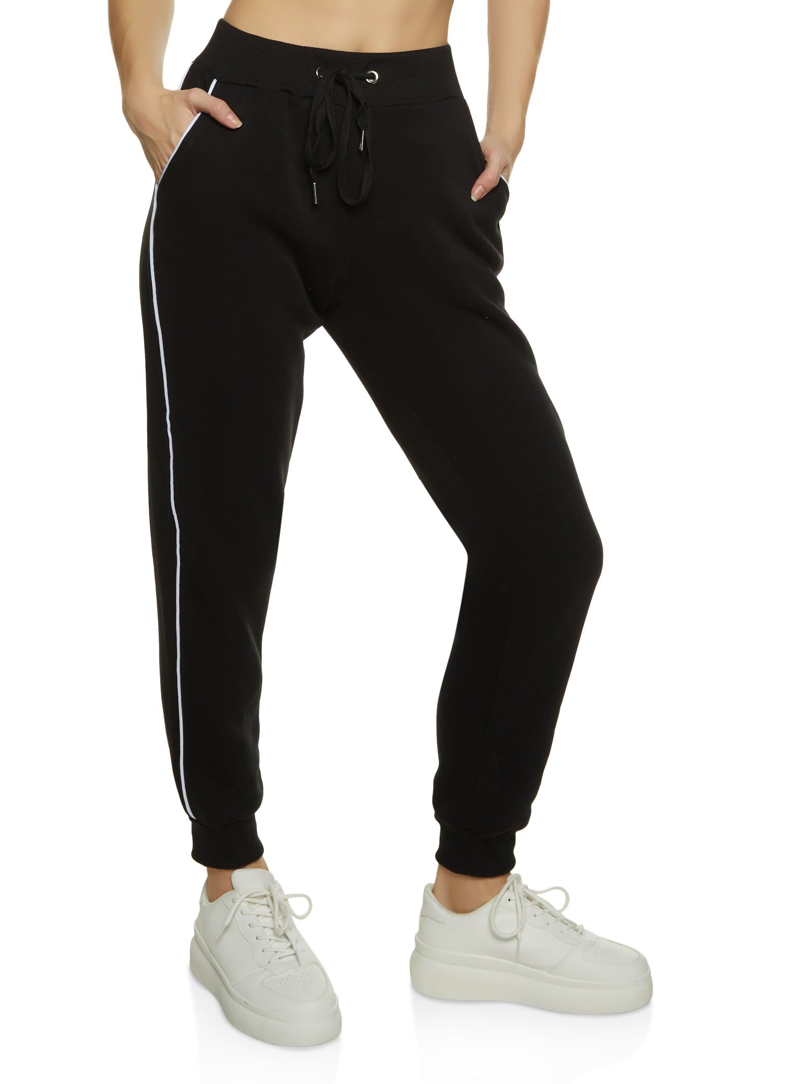 Contrast Piping High Waist Drawstring Joggers sold by Rainbow