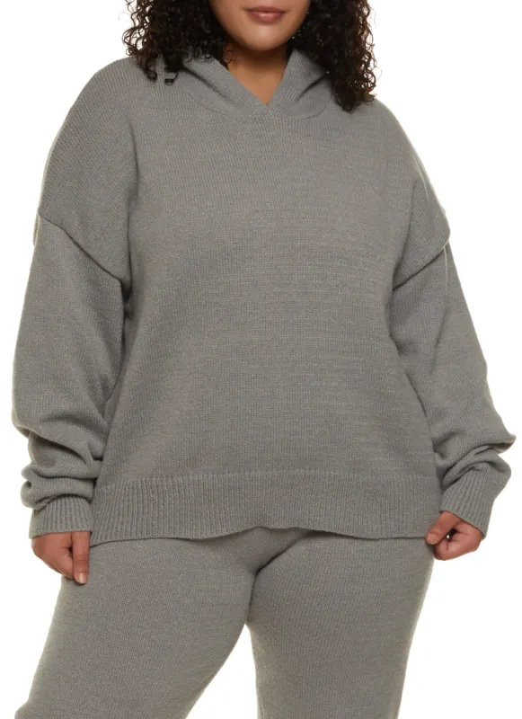 Plus Size Knit Pullover Hoodie sold by Rainbow