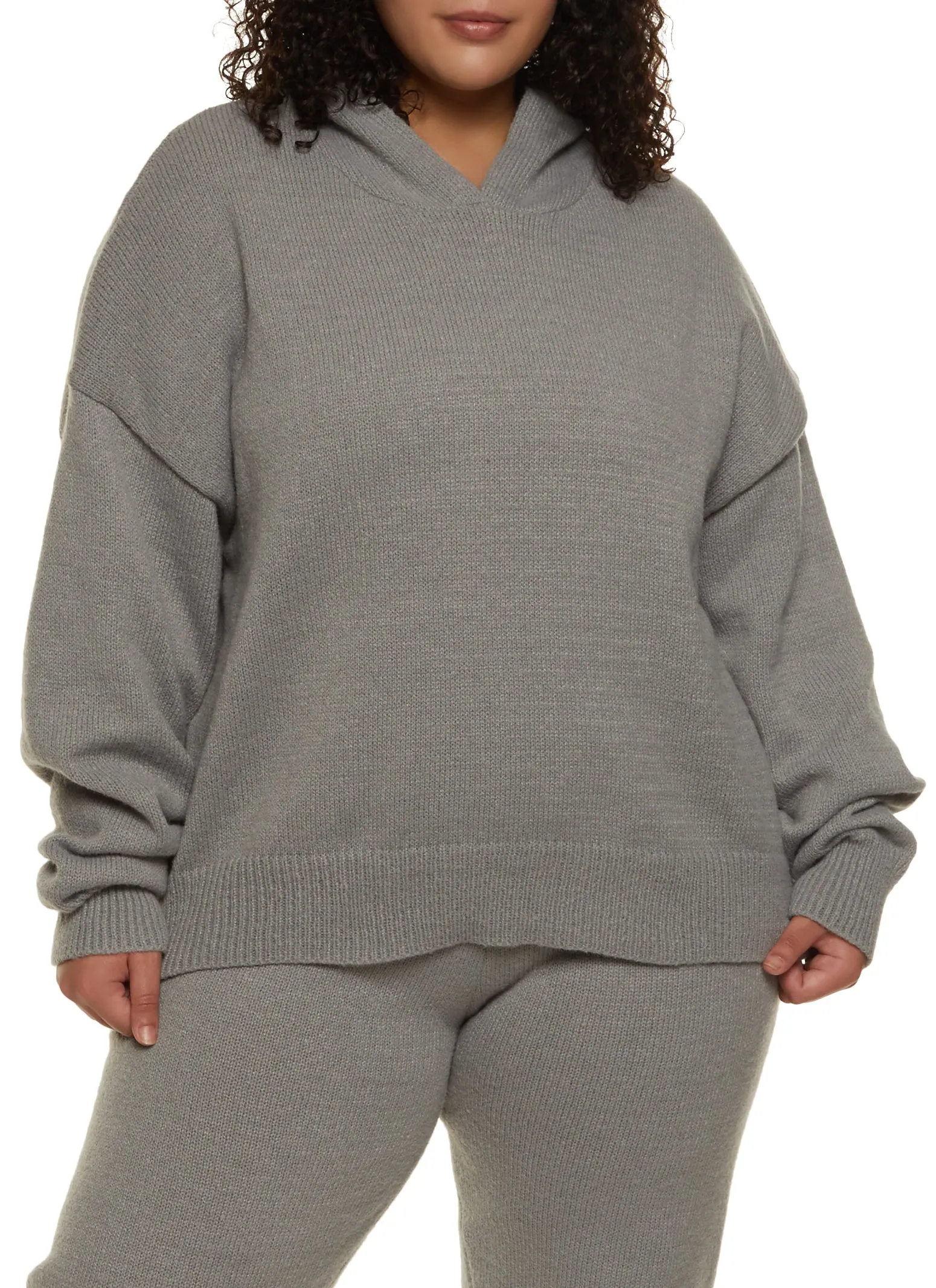 Plus Size Knit Pullover Hoodie sold by Rainbow