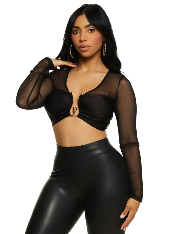 Mesh Metallic Plunge Detail Crop Top sold by Rainbow