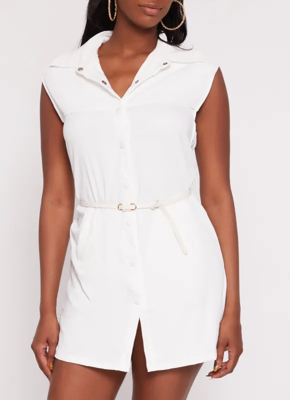 Belted Sleeveless Snap Button Front Mini Dress sold by Rainbow