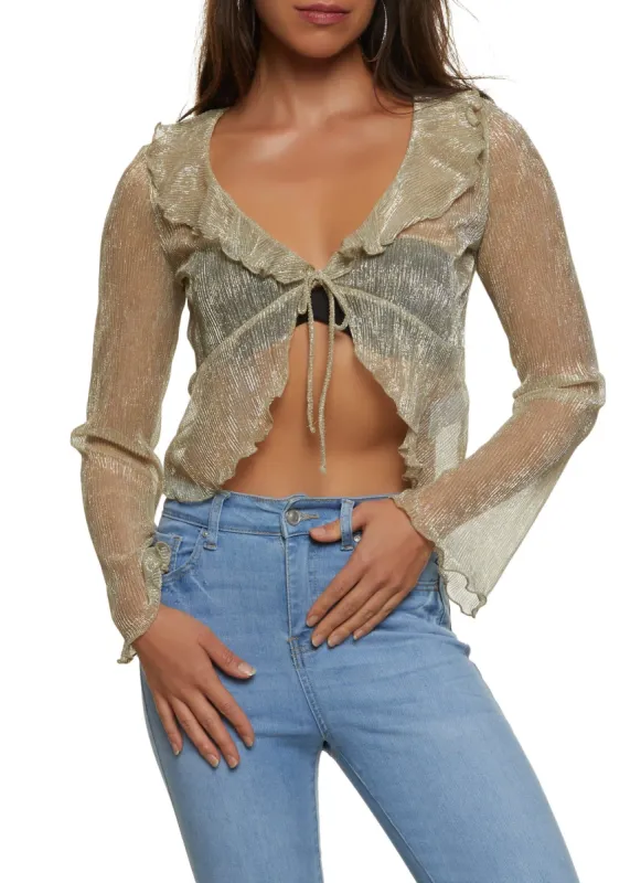 Lurex Ruffle Tie Front Blouse sold by Rainbow