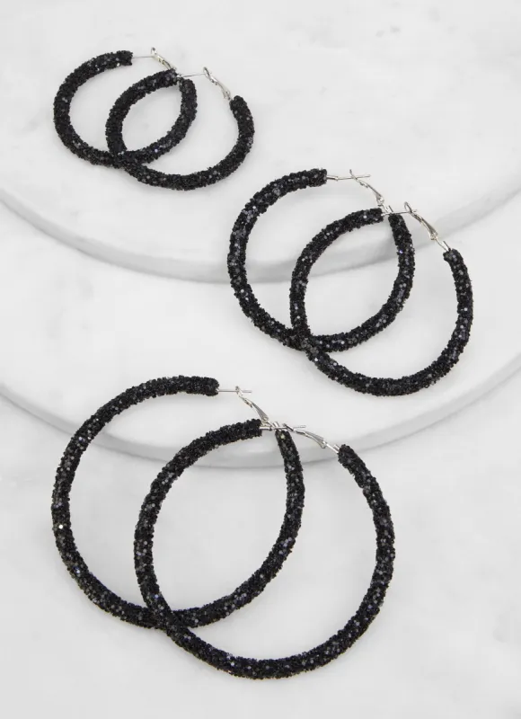 Glitter Sequin Encrusted Hoop Earring Trio sold by Rainbow