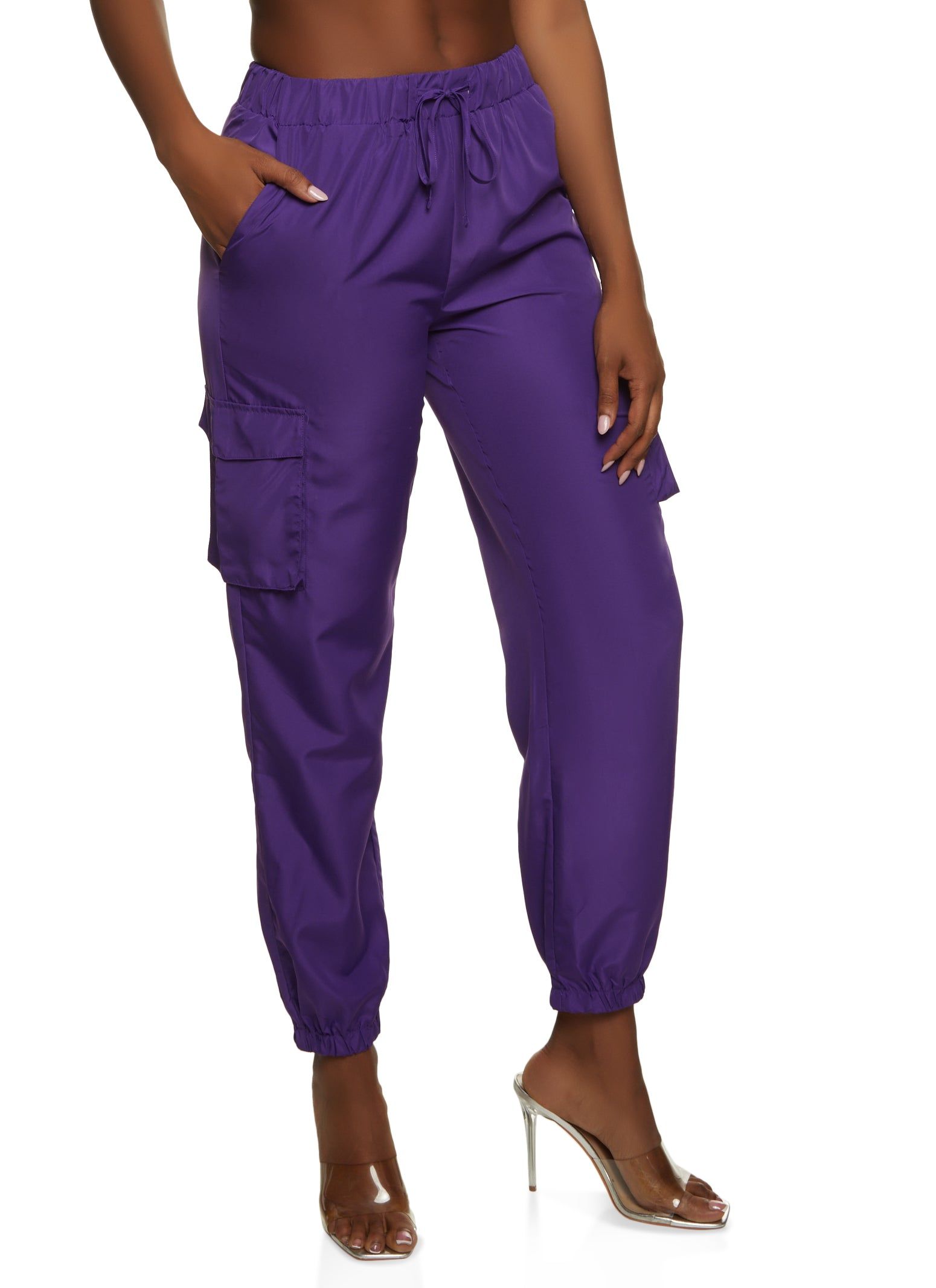 Nylon Solid Cargo Joggers sold by Rainbow