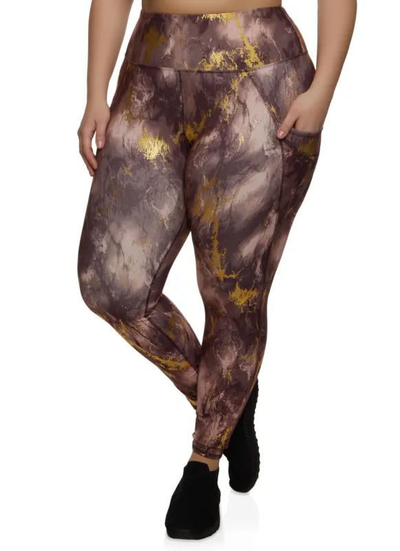 Plus Size Foil Screen Printed Pocket Leggings sold by Rainbow