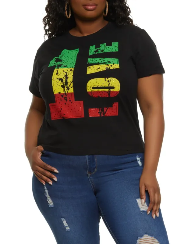 Plus Size 1 Love Rhinestone Graphic Tee sold by Rainbow