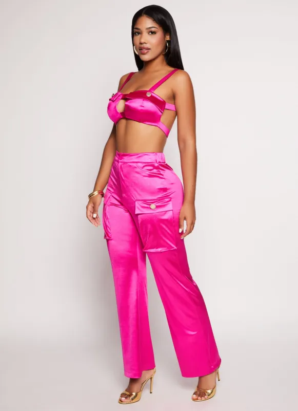 Satin High Waist Cargo Pocket Pants sold by Rainbow