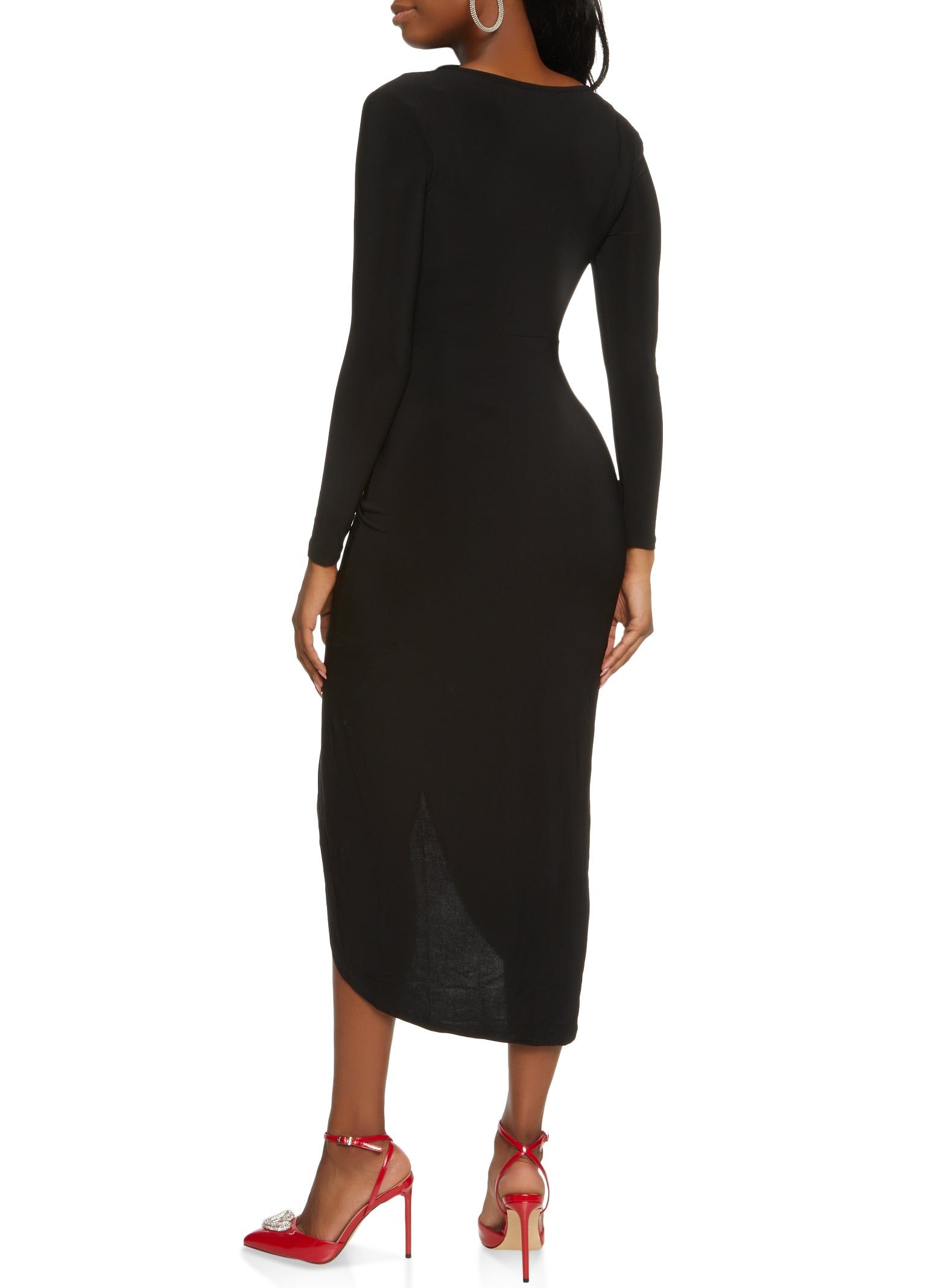 Solid Plunge Neck Wrap Dress sold by Rainbow product image thumbnail 3