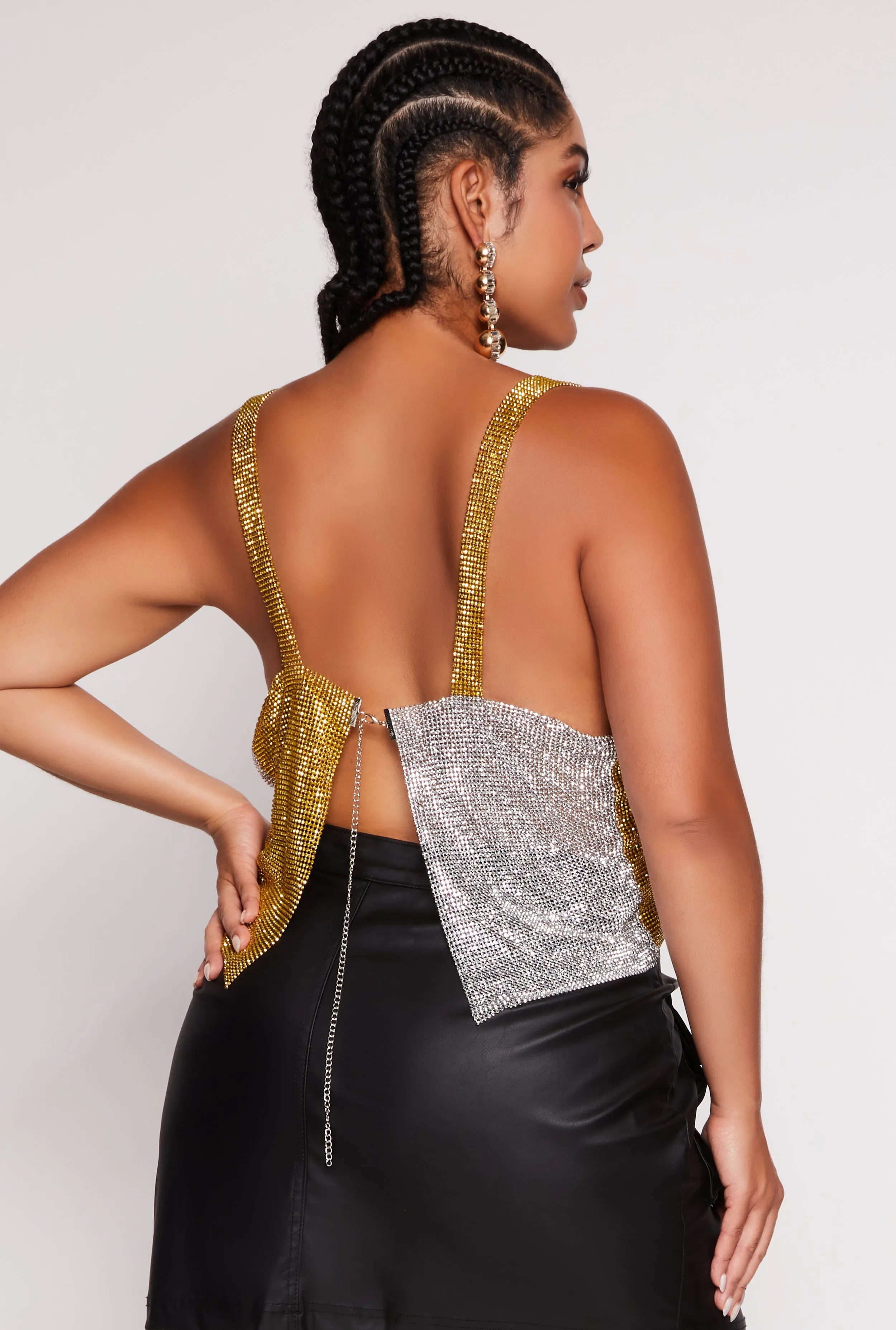 Plus Size Color Block Rhinestone Mesh Crop Top sold by Rainbow product image thumbnail 3