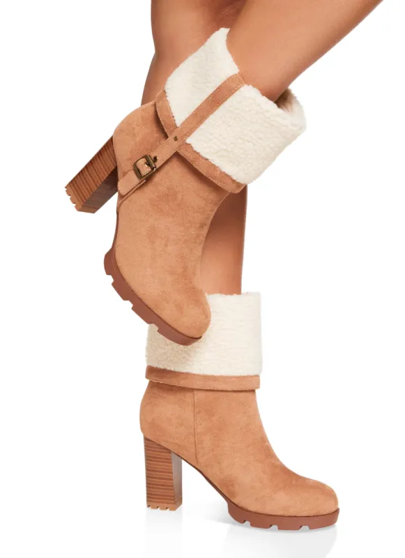 Faux Suede Sherpa Lined Buckle Fold Over Boots sold by Rainbow