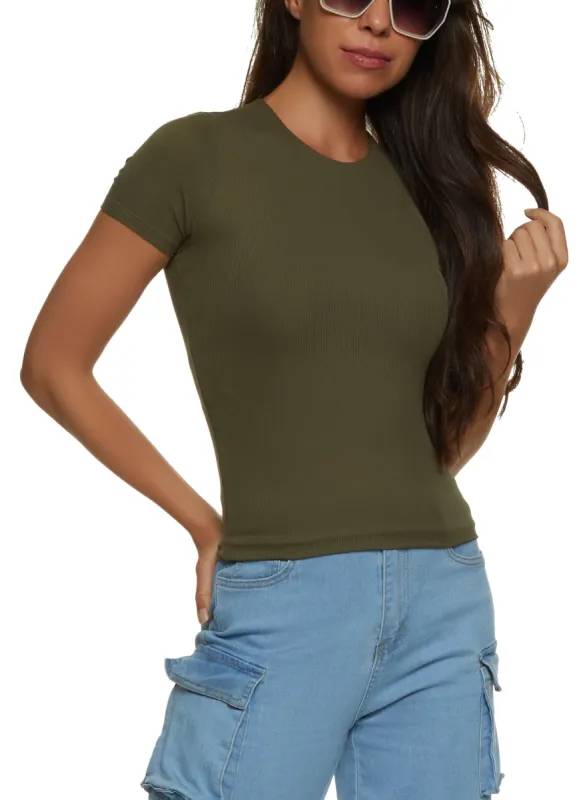 Ribbed Crew Neck T Shirt sold by Rainbow