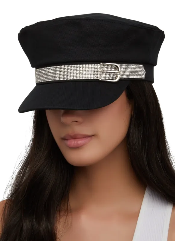 Rhinestone Buckle Belt Trim Cabby Hat sold by Rainbow