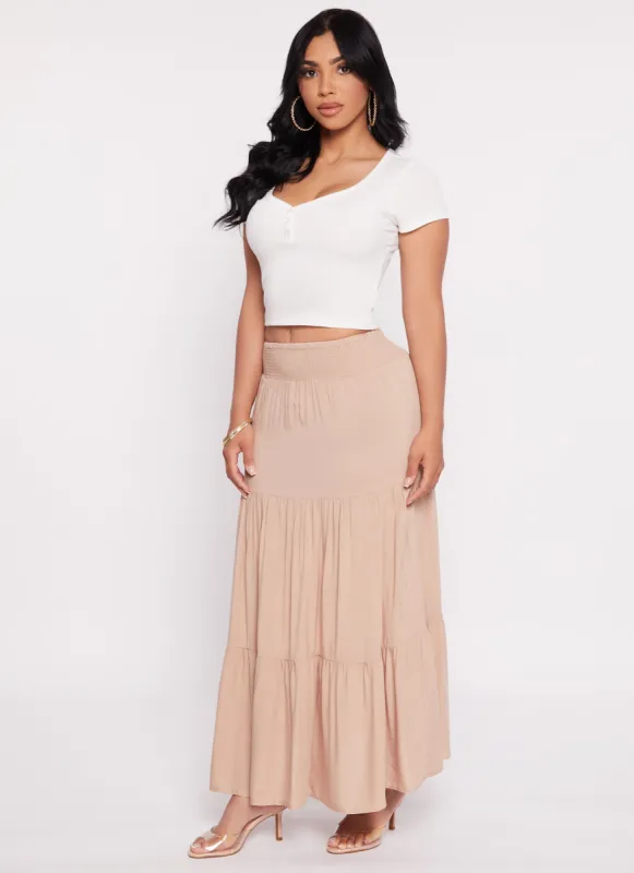 Smocked Waist Tiered Maxi Skirt sold by Rainbow