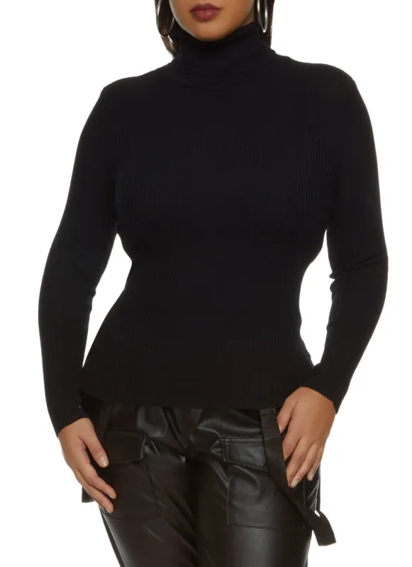 Plus Size Ribbed Knit Long Sleeve Turtleneck Top sold by Rainbow
