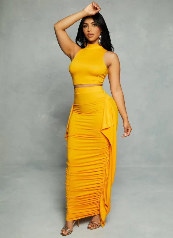 Ruched Ruffle Side Maxi Pencil Skirt made by Rainbow