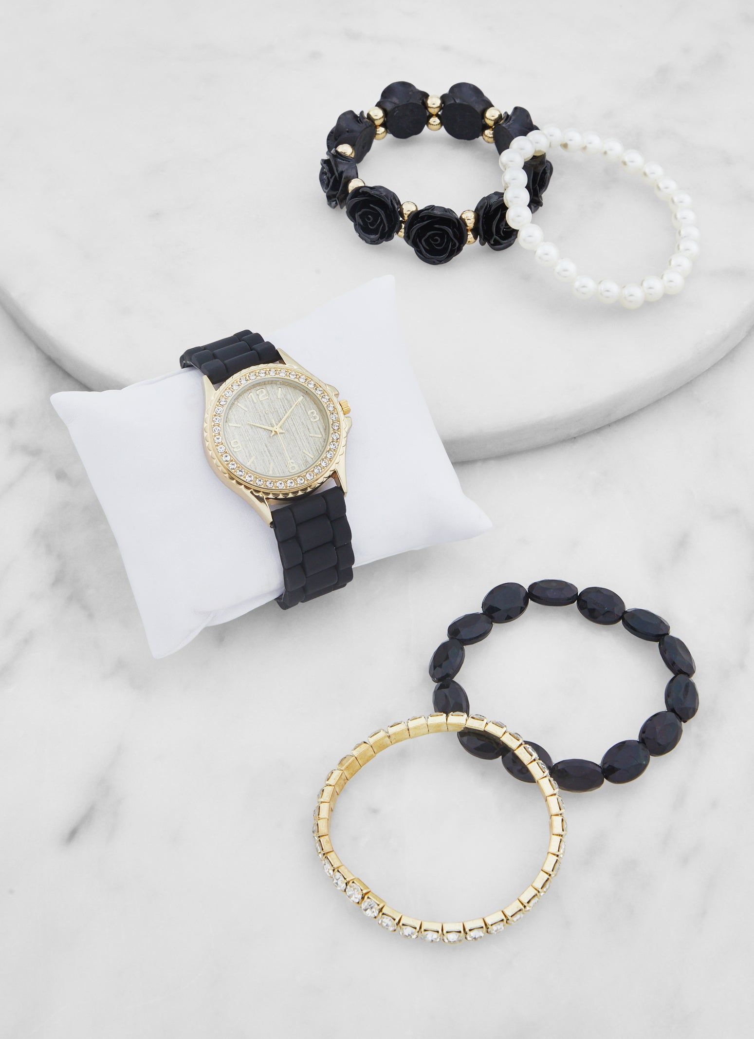Rhinestone Trim Analog Watch and Beaded Stretch Bracelets sold by Rainbow product image thumbnail 2