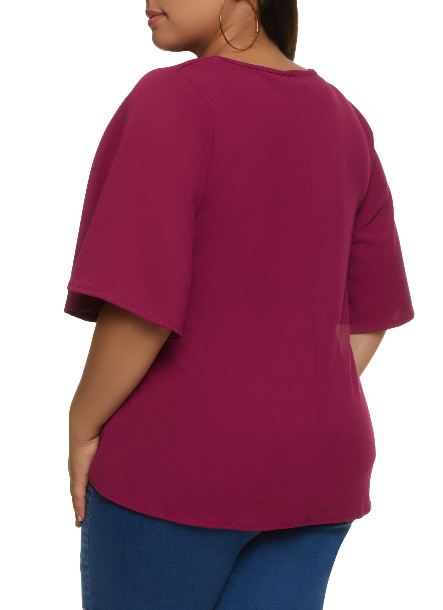 Plus Size Crepe Knit Keyhole Tie Waist Blouse sold by Rainbow product image thumbnail 2