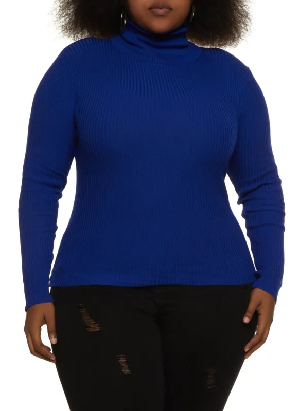 Plus Size Solid Ribbed Turtleneck Top sold by Rainbow