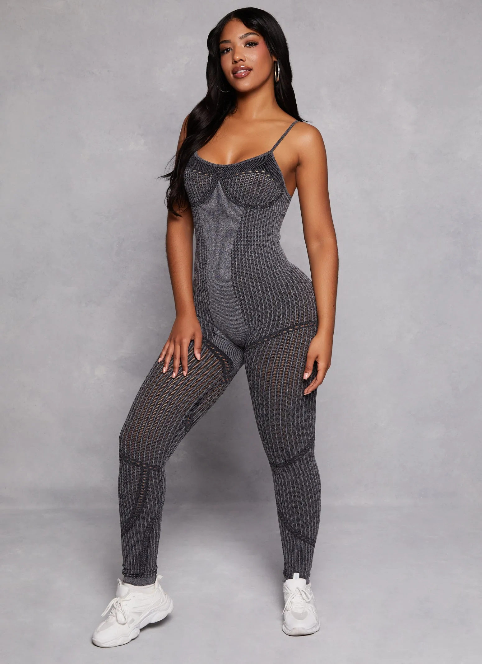 Seamless Ribbed Laser Cut Cami Jumpsuit sold by Rainbow product image thumbnail 2