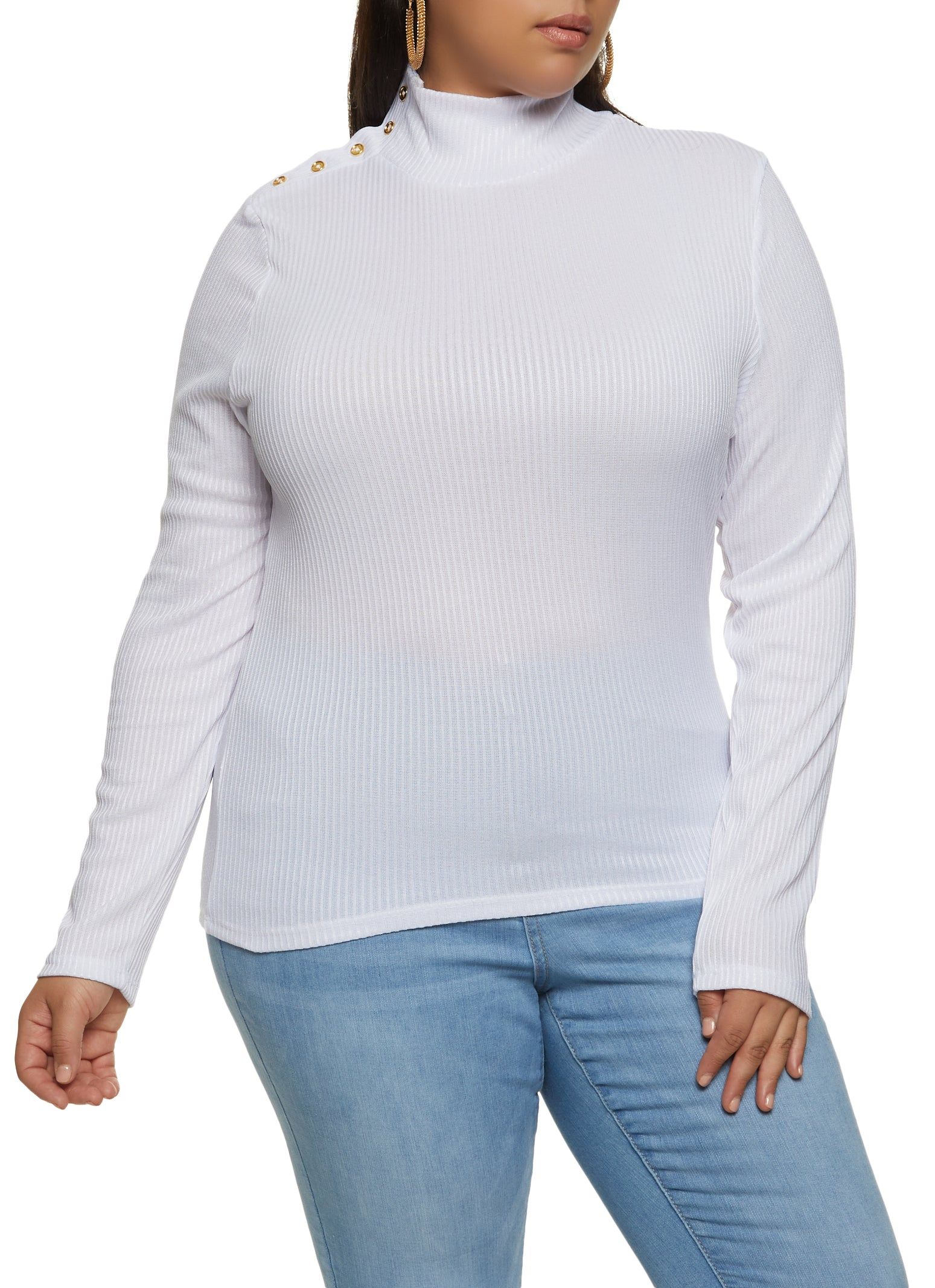 Plus Size Mock Neck Faux Button Top sold by Rainbow