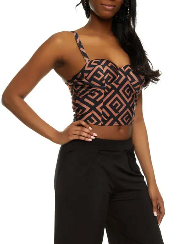 Geo Printed Cropped Bustier Top sold by Rainbow