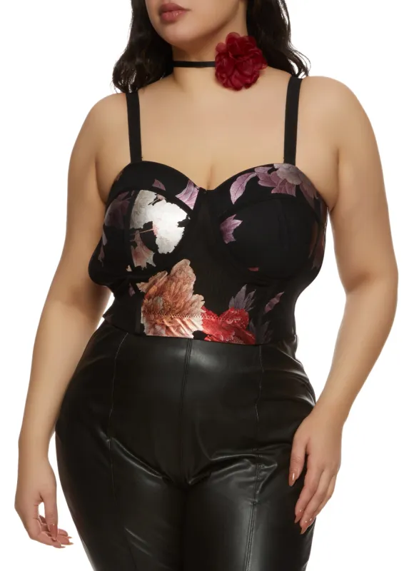 Plus Size Floral Cropped Bustier Top sold by Rainbow