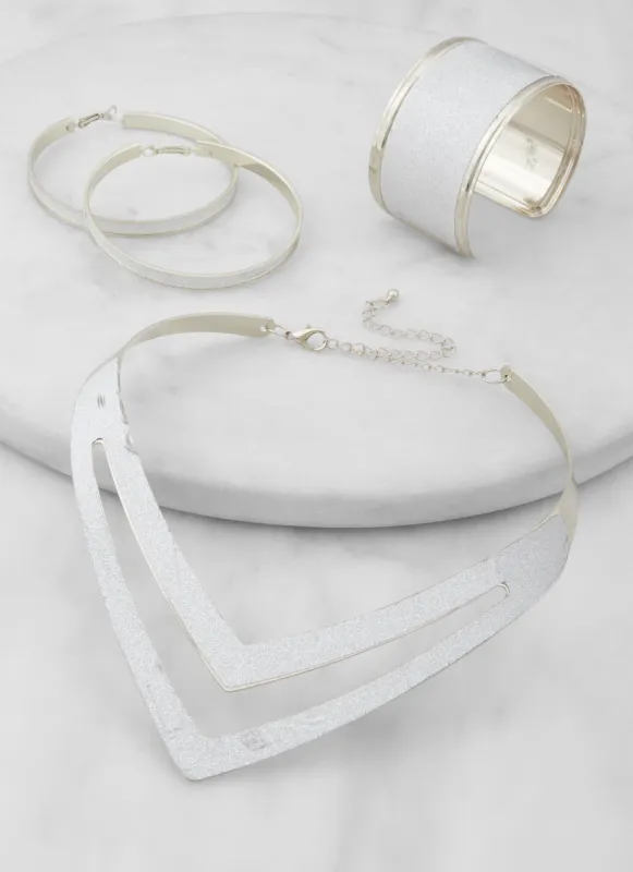 Glitter Collar Necklace with Bracelet and Hoop Earrings sold by Rainbow