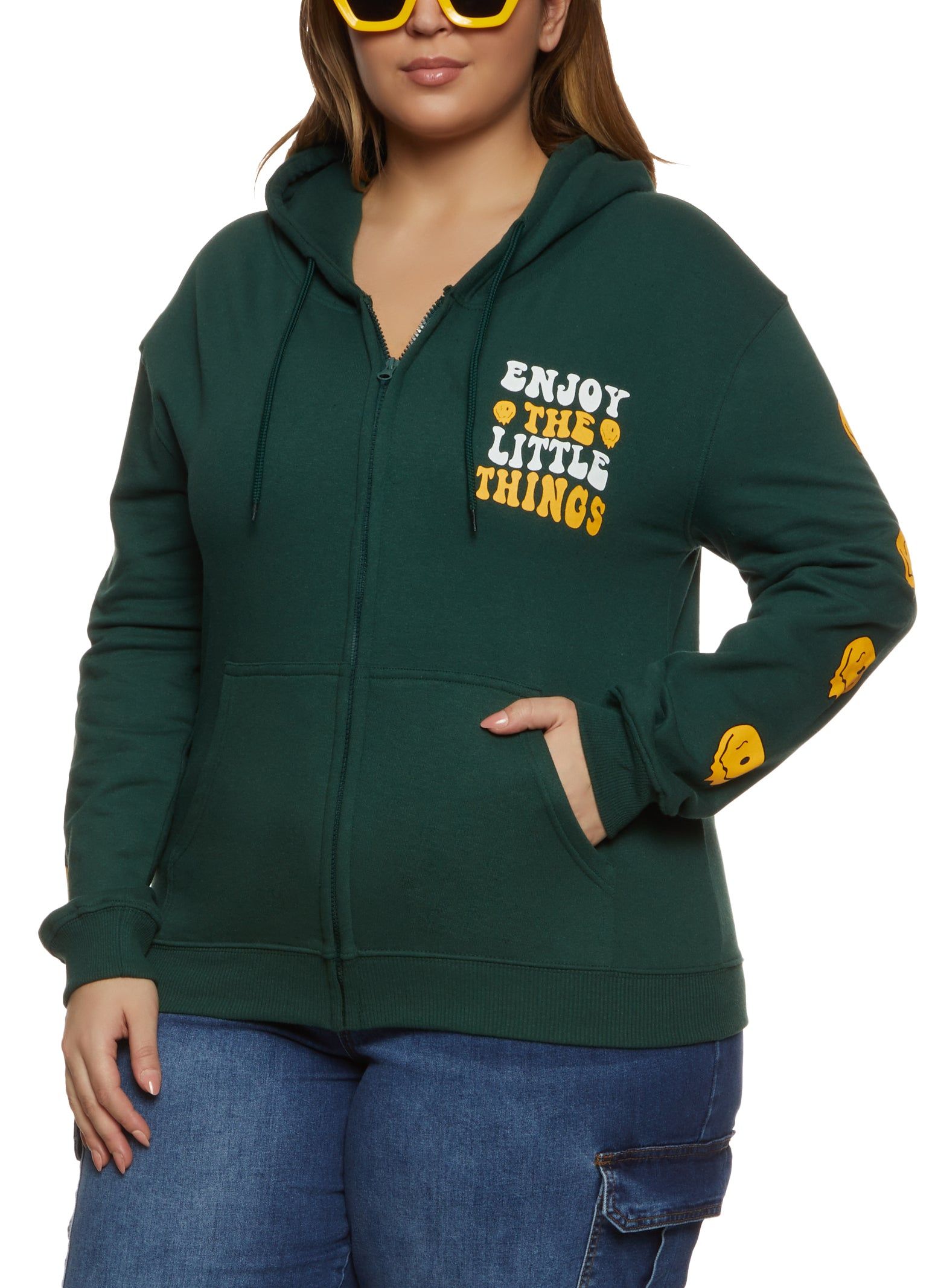 Plus Size Enjoy The Little Things Zip Front Hoodie sold by Rainbow