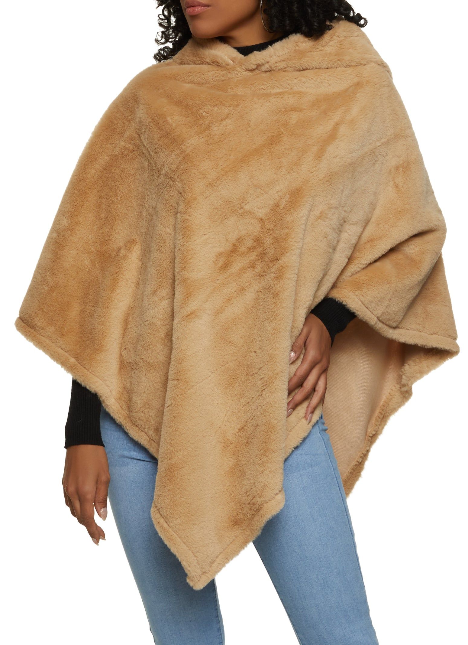 Faux Fur Hooded Poncho sold by Rainbow
