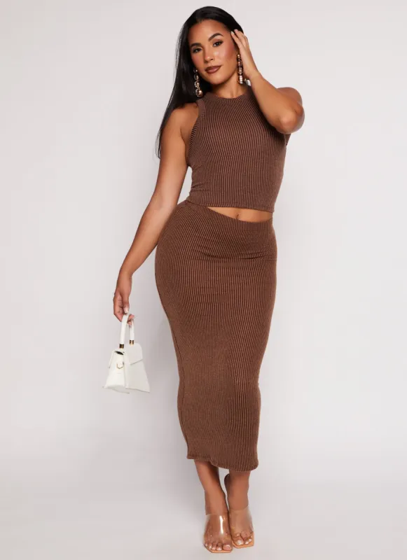 Ribbed Knit Cropped Tank Top and Maxi Skirt sold by Rainbow