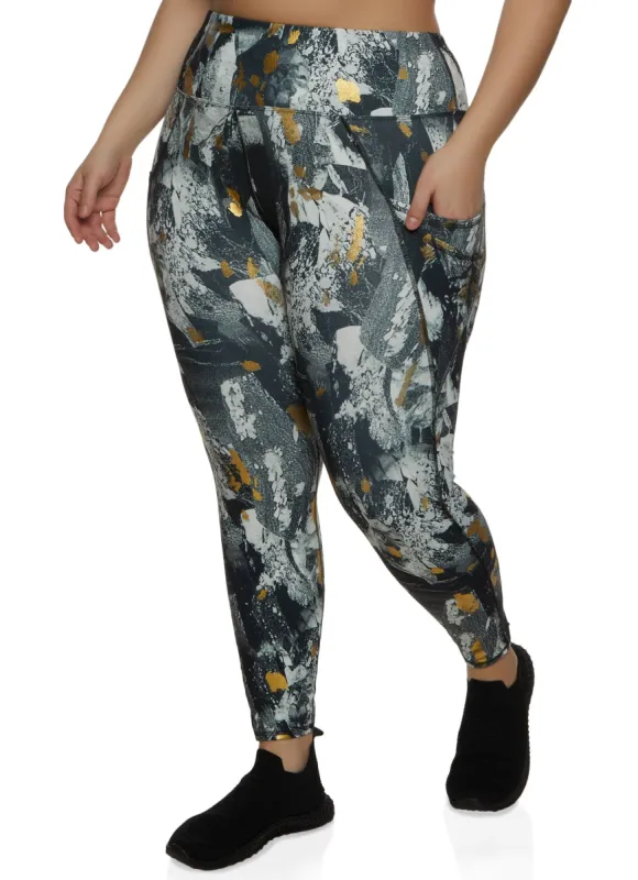 Plus Size Foil Screen Printed Pocket Leggings sold by Rainbow