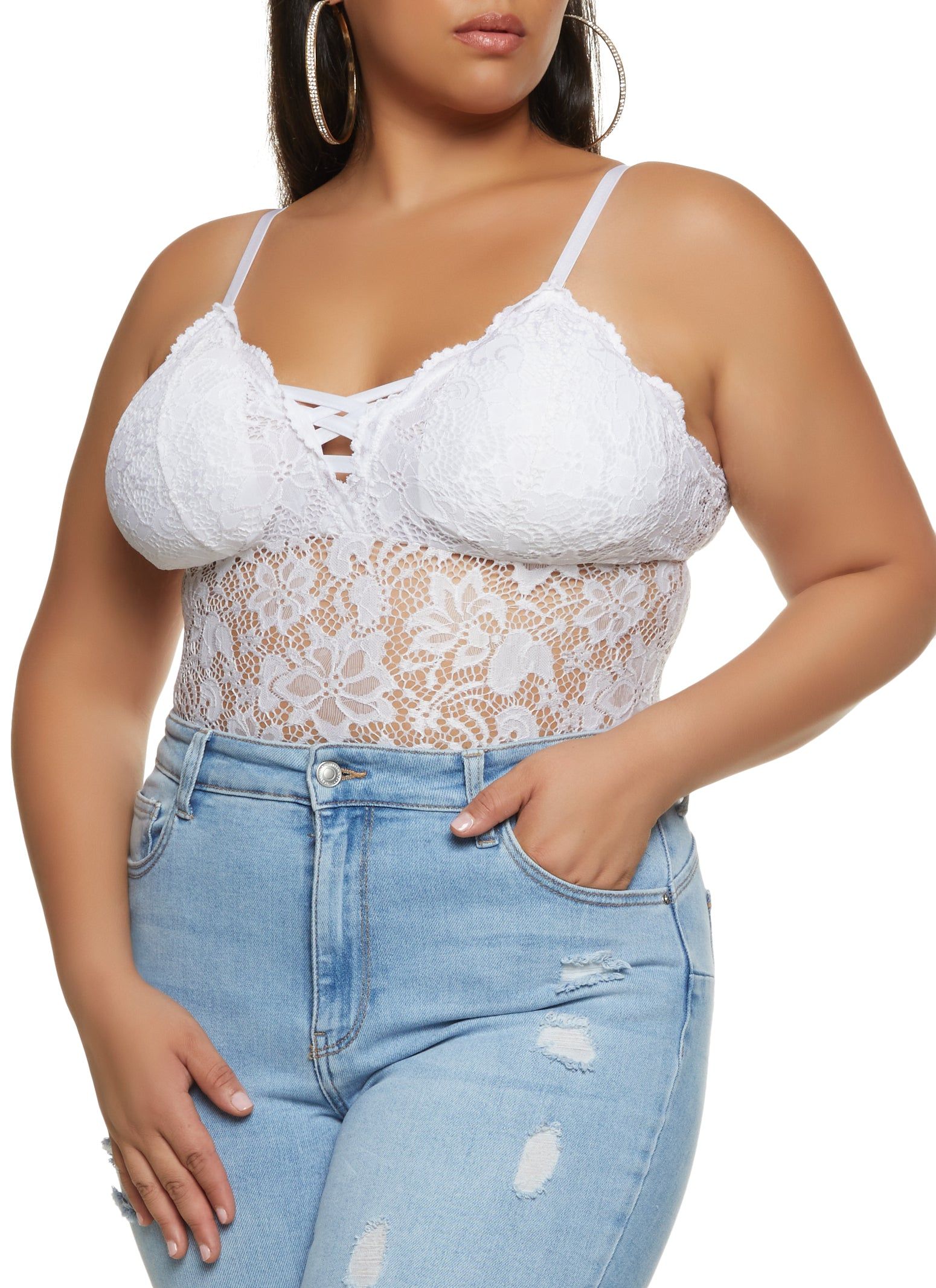 Plus Size Floral Lace Caged Bodysuit sold by Rainbow product image thumbnail 2