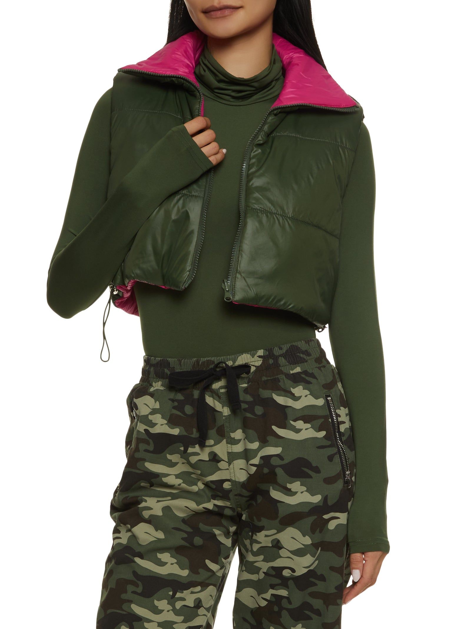 Drawstring Hem Cropped Puffer Vest sold by Rainbow